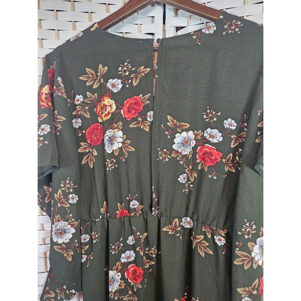 Simplee Womens Green Floral Dress Sz L Bloomcore Cottagecore Boho Missing Belt - Picture 8 of 11